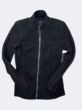 Liverpool Jacket Womens Large Black Quilted Knit Zip Front Stretch Mid Length
